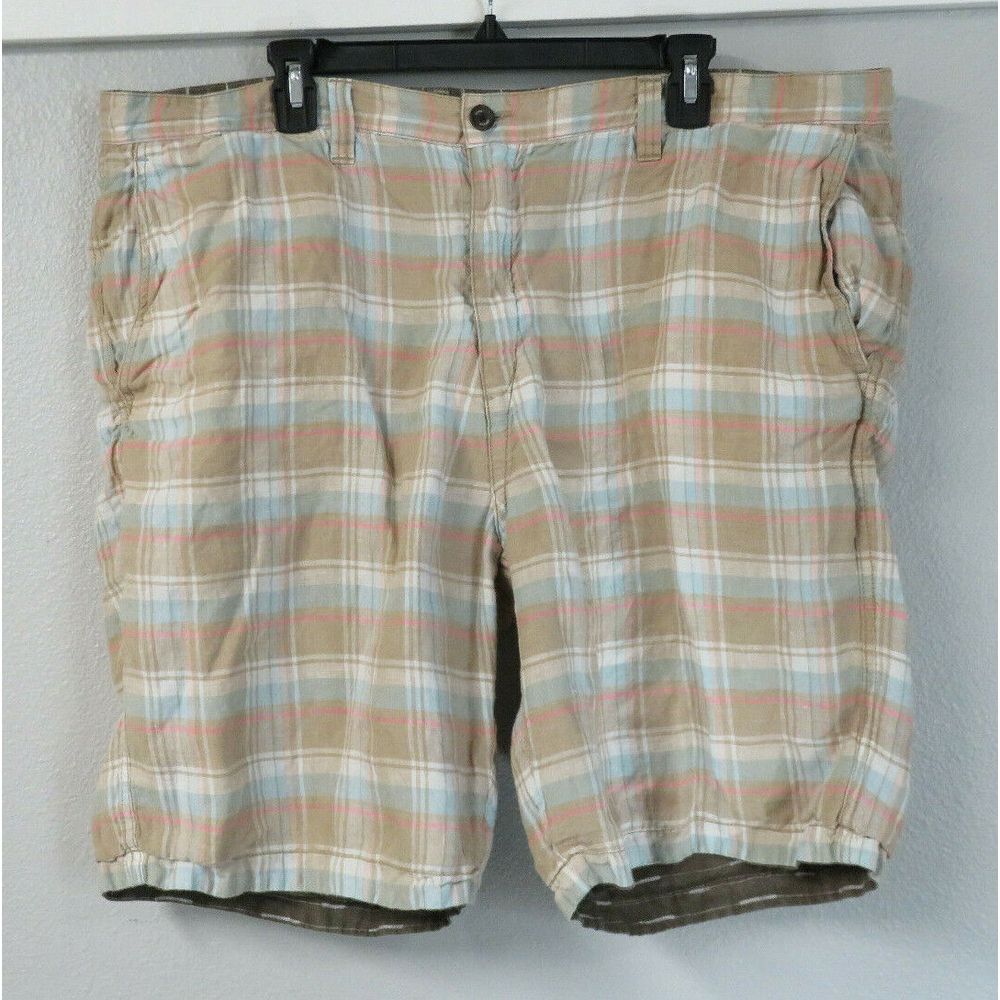 Mens Tommy Bahama Reversible‎ Shorts Linen Multicolor Plaid & Green Size 42